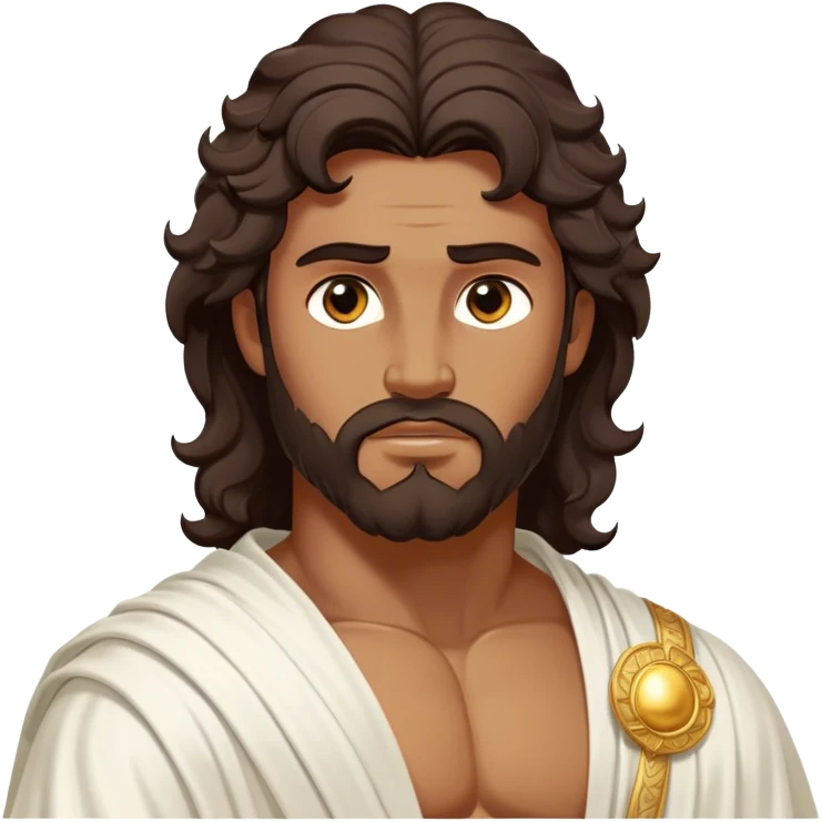 Cinematic Realistic Hercules Portrait, depicted as a classical Greek hero inspired by the Disney version yet echoing the refined proportions and serene dignity of Michelangelo's David. His idealized, sun-kissed bronze skin glows with timeless strength, and his thick, wavy dark hair falls in natural, sculpted curls. Draped in a flowing white robe with delicate golden accents, his expressive eyes radiate determined nobility, all rendered under dynamic natural lighting with a mythic, radiant glow. emoji