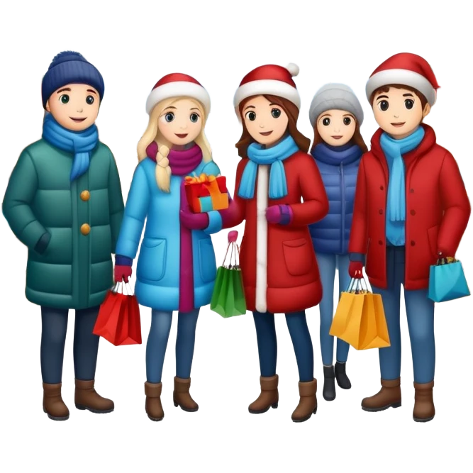 Christmas department store with festive shoppers emoji