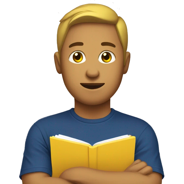 kan yewearing a dark blue T-shirt, holding a yellow notepad emoji