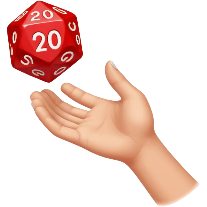 A hand tossing a red 20-sided die the number 20 visible emoji