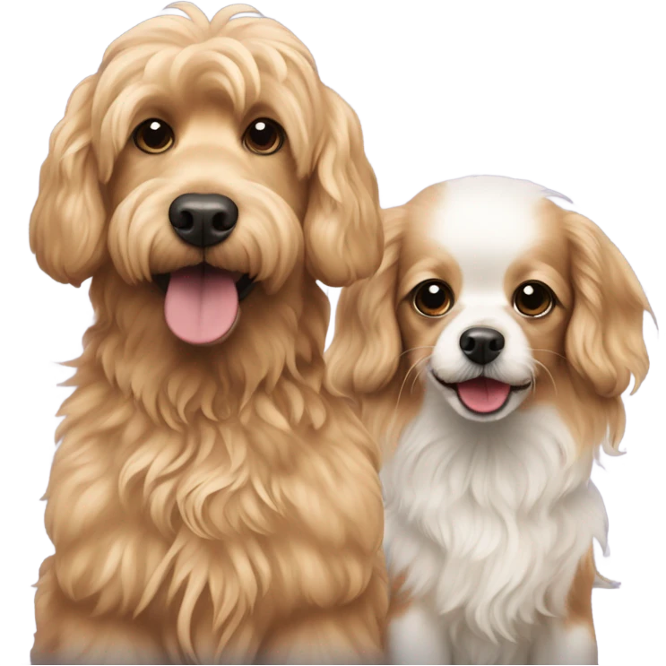 Two golden doodles and long haired chihuahua standing together emoji