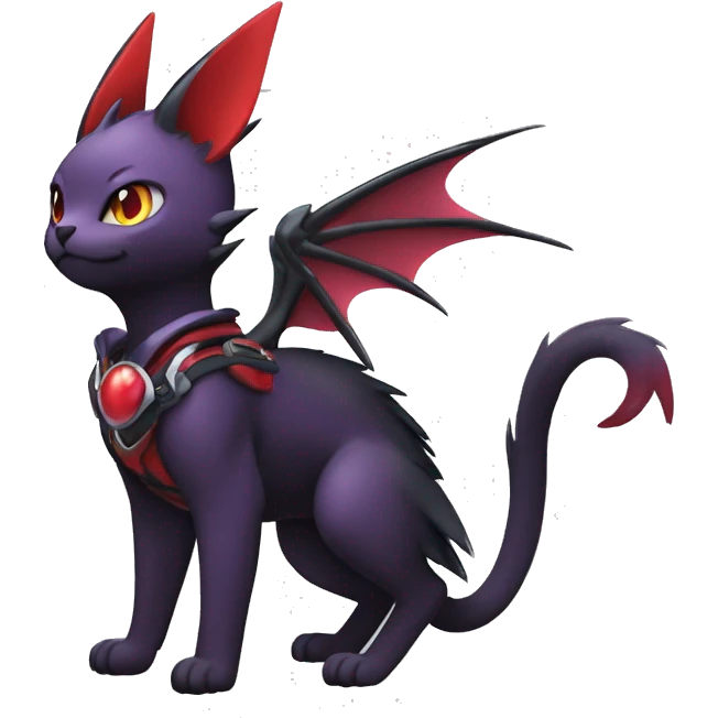 Kawaii cool edgy beautiful elegant black red purple fantasy nargacuga-noivern-cat-Fakemon collar harness full body emoji