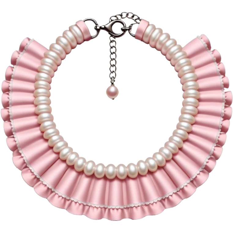 Pastel-baby-rose-pearl-pink Lolita-styled aesthetic cute kawaii choker-collar-necklace with white frills emoji