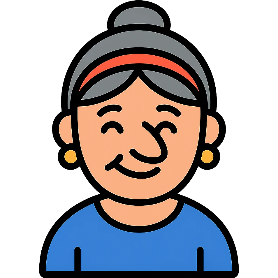 older woman with a big nose, smiling emoji