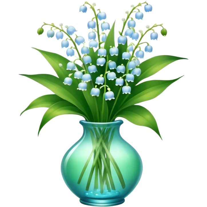 bouquet of light blue lily of the valley in a green glass vase  emoji