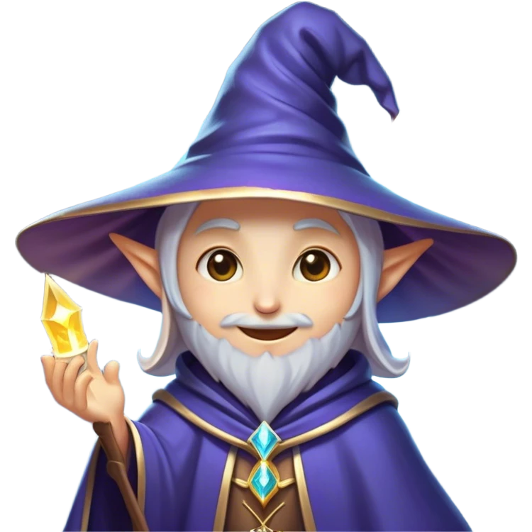 Clash of Clans aesthetic Playful Mage Portrait Emoji, Head tilted with a mischievous glimmer and subtle enchanting smile, featuring a compact, gracefully robed form with a pointed wizard hat and twinkling eyes in natural skin tone, Simplified yet irresistibly charming features, highly detailed, glowing with a warm, inviting magical glow, high shine, spirited and imaginative, stylized with a touch of whimsical sorcery, soft glowing outline, capturing the essence of a playful mage exuding friendly arcane wonder! emoji