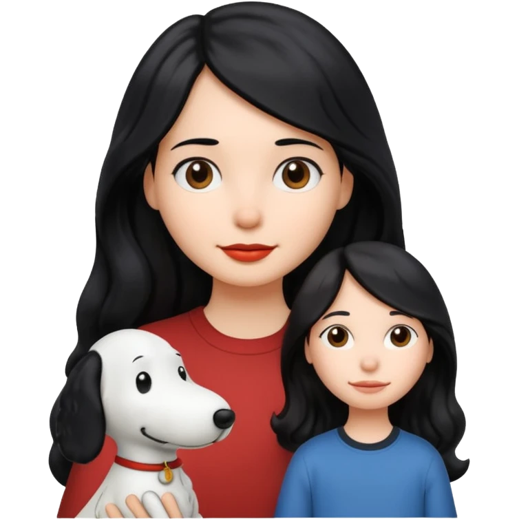 Una chica con cabello largo ondulado color negro con Snoopy al lado emoji