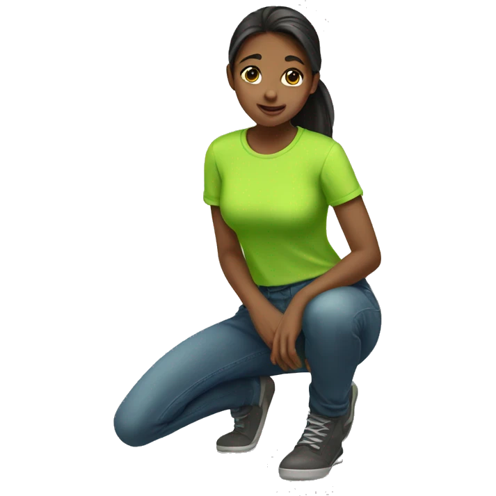 Girl kneeling wearing a lime green shirt  emoji