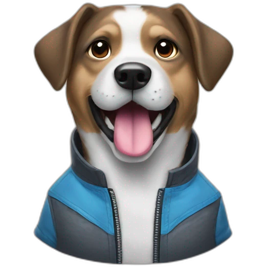 Un chien qui tire la langue avec une veste emoji