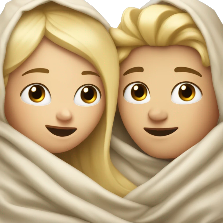 Blonde Girl and blonde boy cuddled under a Blanket emoji