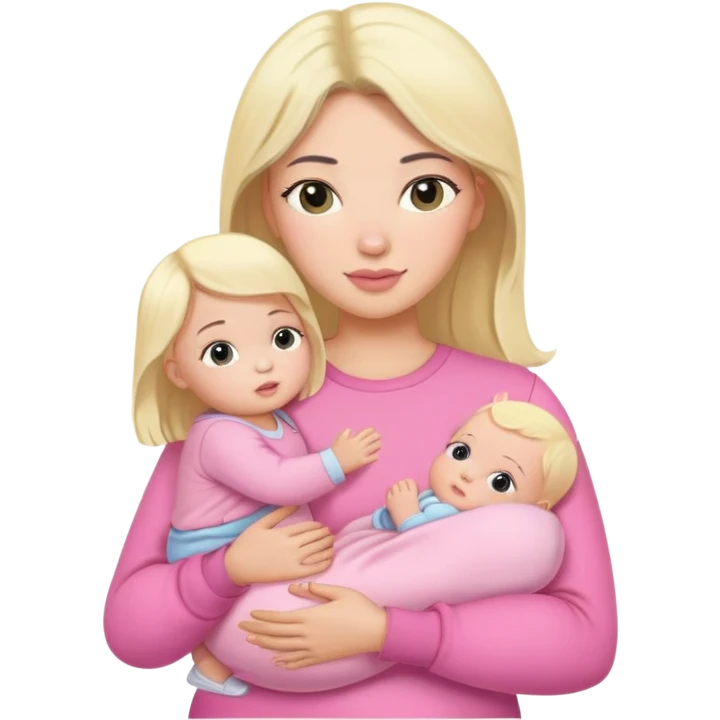 black hair mom and baby blonde girl realistic pink emoji