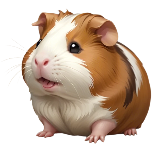 Cinematic Cute Yawning Brown and White Banded Guinea Pig Portrait Emoji, Head tilted slightly with a dramatic, wide-open yawn, revealing a soft, banded coat of brown and white with tiny, droopy ears, round dark eyes barely open in drowsy contentment, Simplified yet irresistibly adorable features, highly detailed, glowing with a soft, cozy glow, high shine, relaxed yet expressive, stylized with a touch of whimsy, bright and endearing, soft glowing outline, capturing the essence of a sleepy yet affectionate guinea pig, so drowsy it feels like it could stretch out of the screen and curl up for a nap! emoji