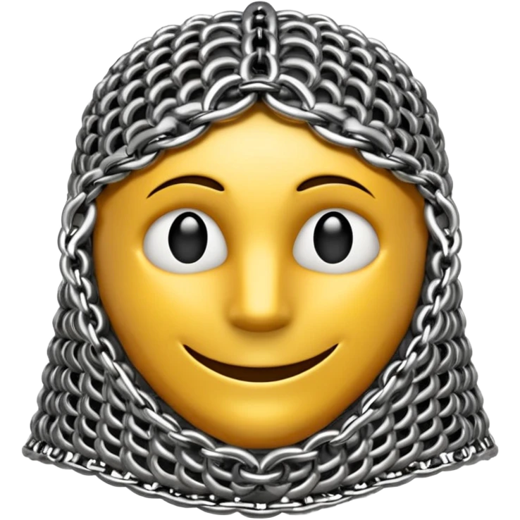 3D render of Medieval Coif, made of interlocking chainmail metal rings, wire mesh texture, visible holes and negative space, metallic silver and grey, high contrast shadows, emoji style, isolated on white background --v 6.0. emoji