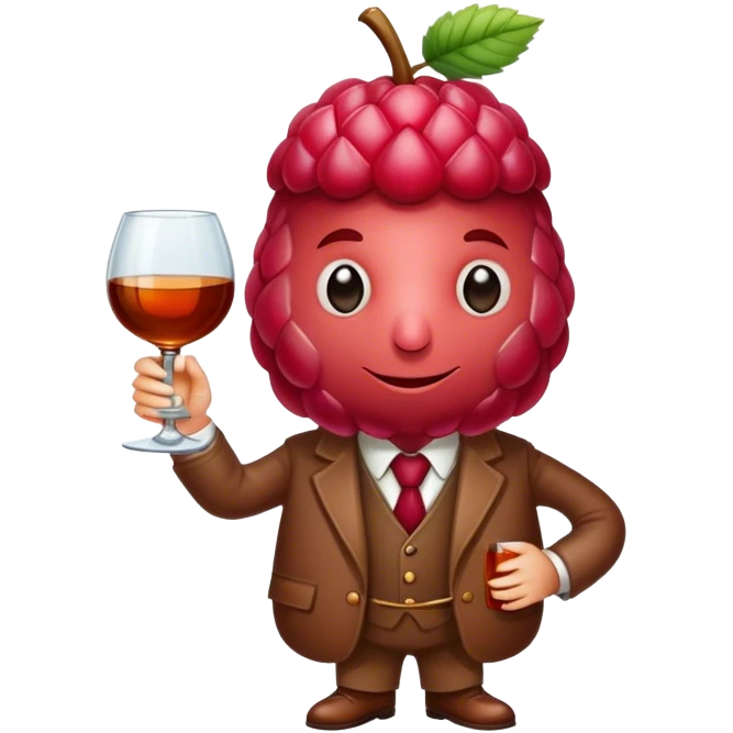 Living Raspberry fruit holding a cognac glass emoji