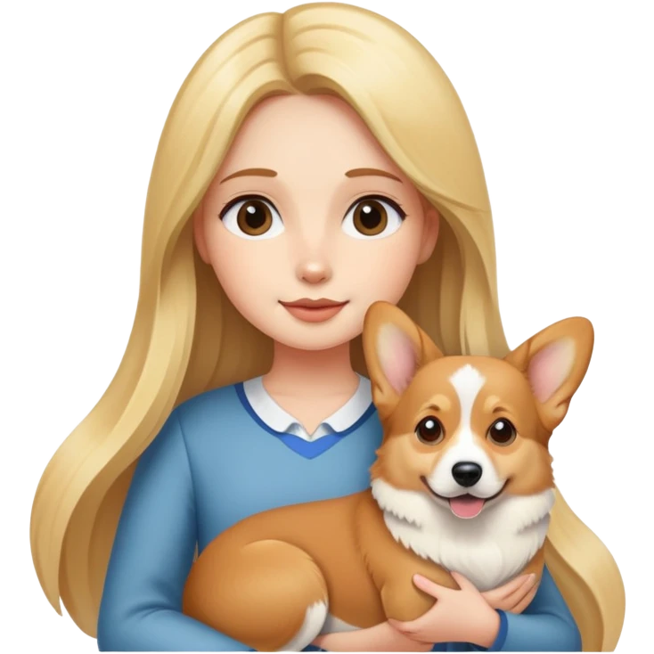 girl with long striaght blond hair hold a corgi emoji