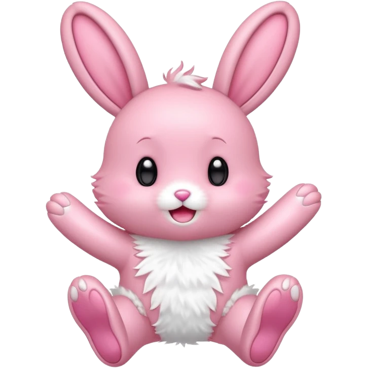 Exited pink bunny, kawaii chibi fluffy ears and body jumping of excitement  emoji