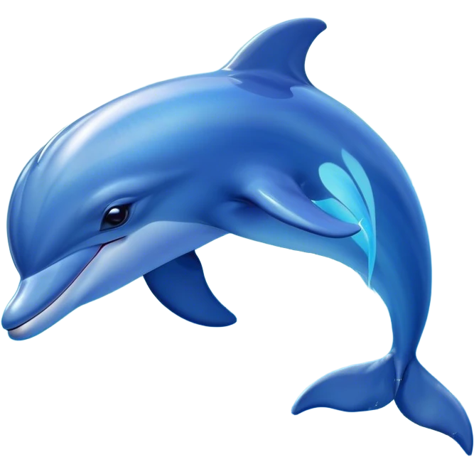 Beautiful and Majestic Dolphin Portrait Emoji, Radiating serene elegance and adorable charm with a graceful, streamlined form and luminous, glossy blue skin that shimmers under the sun, gentle, expressive eyes and a soft, content smile, Simplified yet exquisitely endearing features, highly detailed, glowing with a soft, majestic aquatic light, high shine, calm and enchanting, stylized with an air of timeless oceanic beauty, soft glowing outline, capturing the essence of a beautiful and majestic dolphin that embodies the pure magic of the sea! emoji