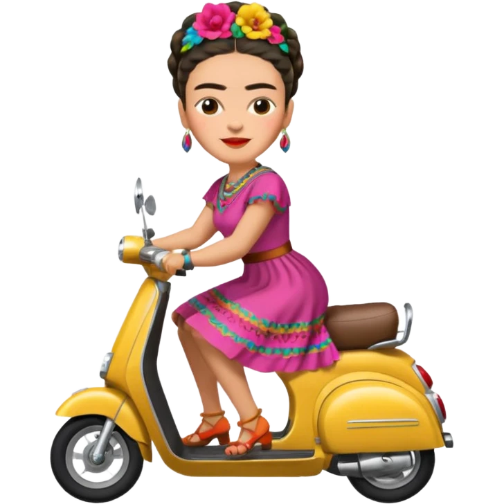 Frida Kahlo driving a scooter emoji