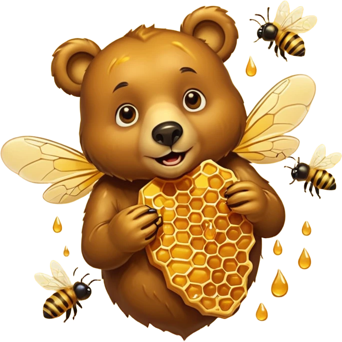 bear eating honeycomb with bees flying around emoji