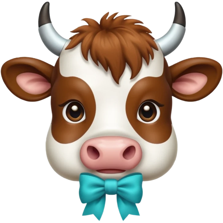 Realistic hairy cow turquoise bow  emoji