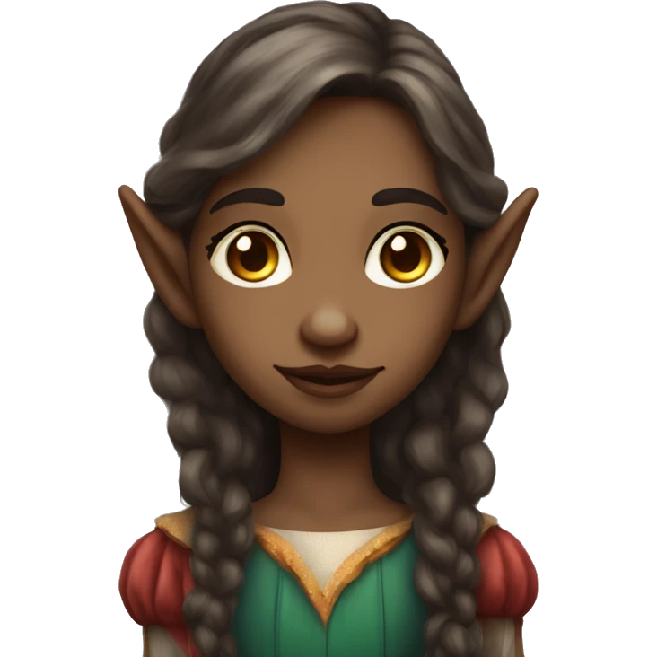 beautiful moody pastoral circus elf with long brown hair, brown eyes, and fair skin  emoji