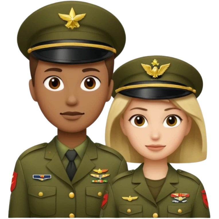one emoji (female) wearing Army combat uniform and a second emoji (male) wearing the army green service uniform emoji