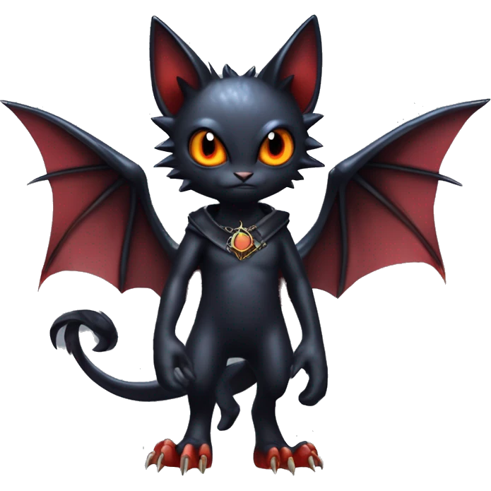Cute edgy cool realistic vampiric dark eldritch fantasy Litten-Fakémon-Digimon with bat-wings as ears full body emoji