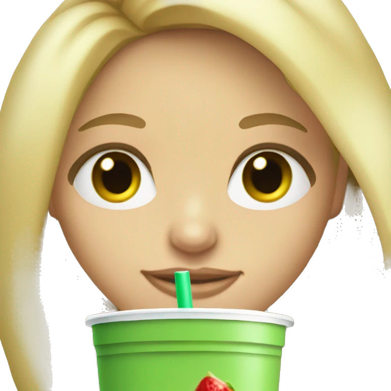 blonde long hair middle part girl with green eyes and a smoothie  emoji