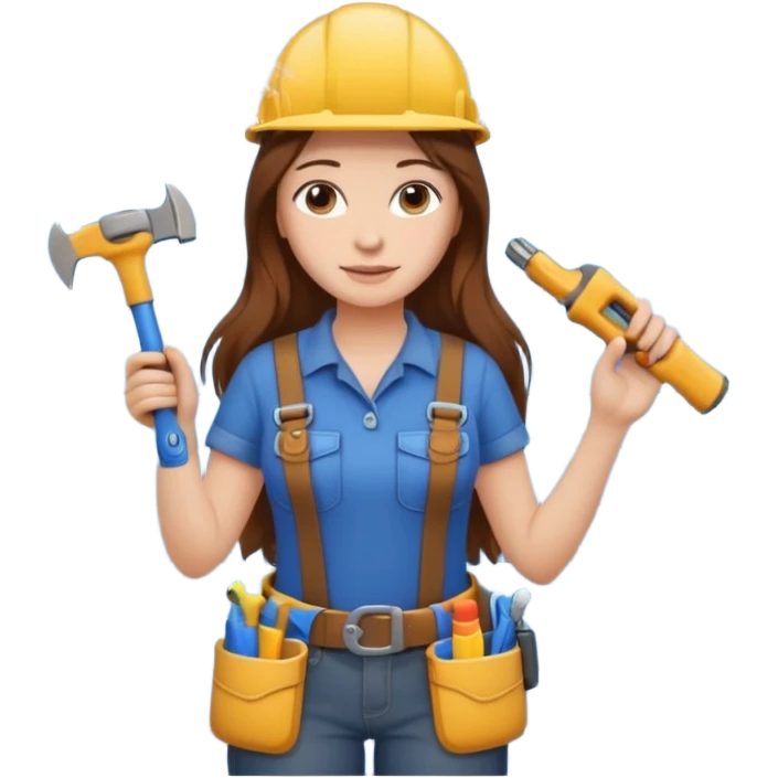 beautiful girl with long brown hair constructing new shower area emoji