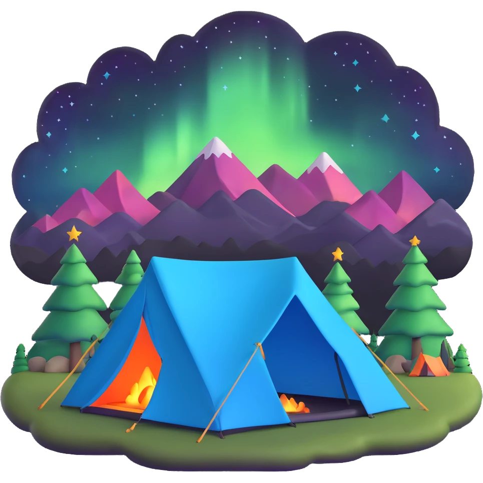 camping tent with aurora borealis in sky emoji