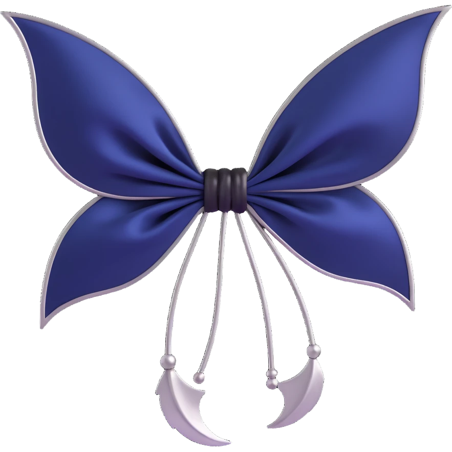 gothic bow, navy blue silk, silver bat brooch, black feather accents, mysterious and lush emoji