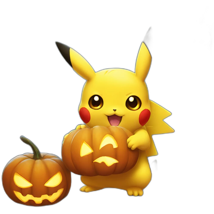 Cute Pikachu holding halloween pumpkin emoji