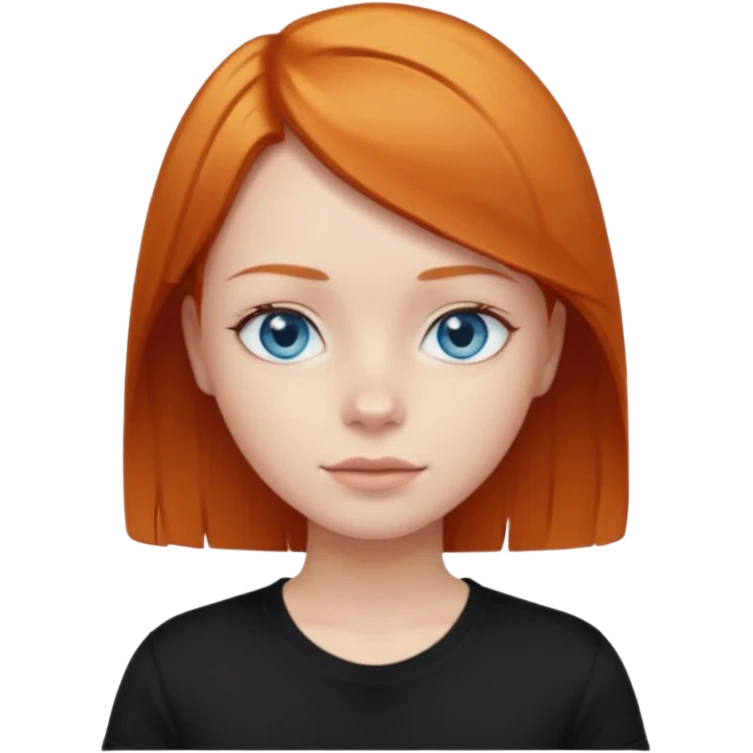 Blue eyes,ginger short straight hair, black t-shirt girl emoji