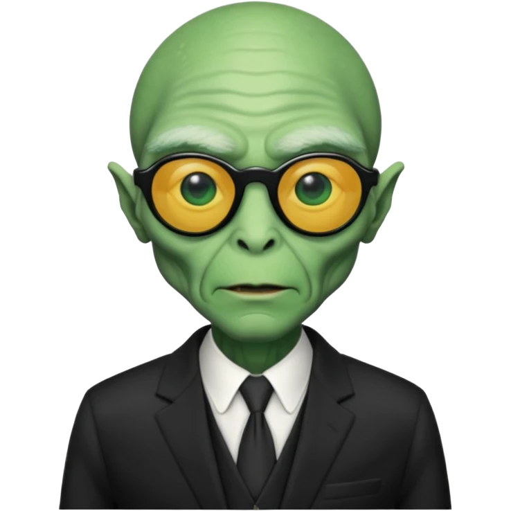 an old alien with black suit, green skin, neutral, sunglass
 emoji