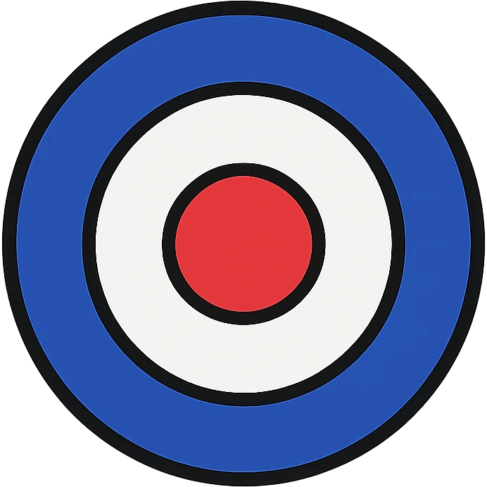 RAF roundel, classic British Royal Air Force insignia, concentric circles with blue outer ring, white middle ring, red center, clean and bold icon style emoji