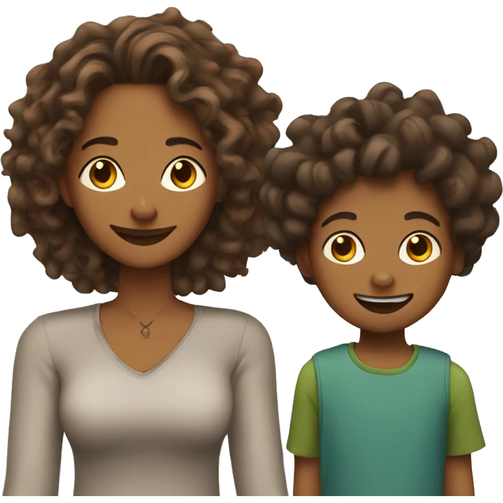 Brown skin mother with curly hair with man with dreads and little boy with a hair cut smiling emoji