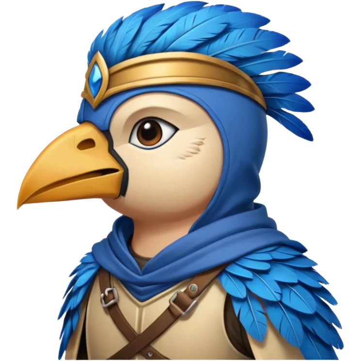 bird warrior with hood, blue emoji