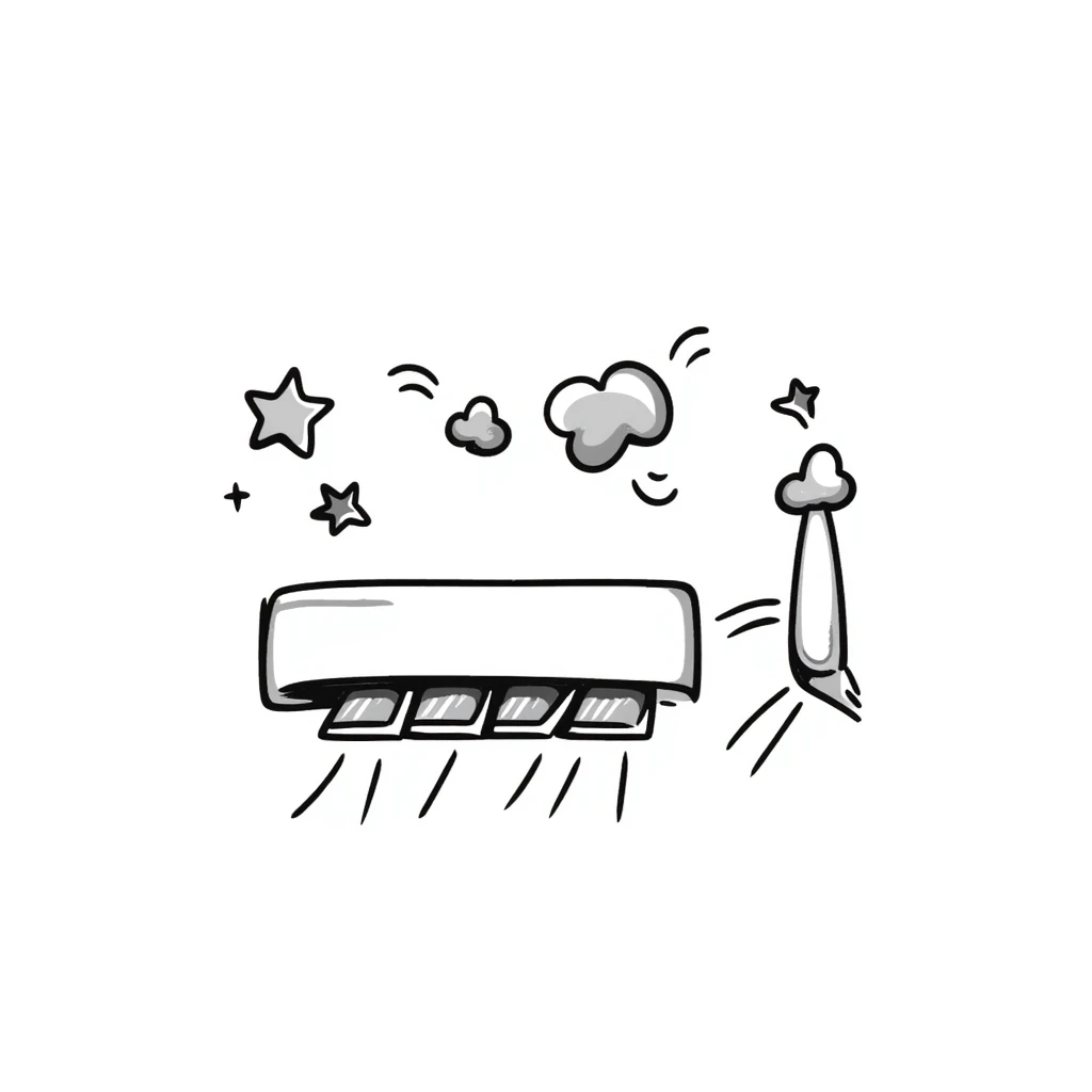 Hand-drawn split air conditioning unit with cooling symbols emoji