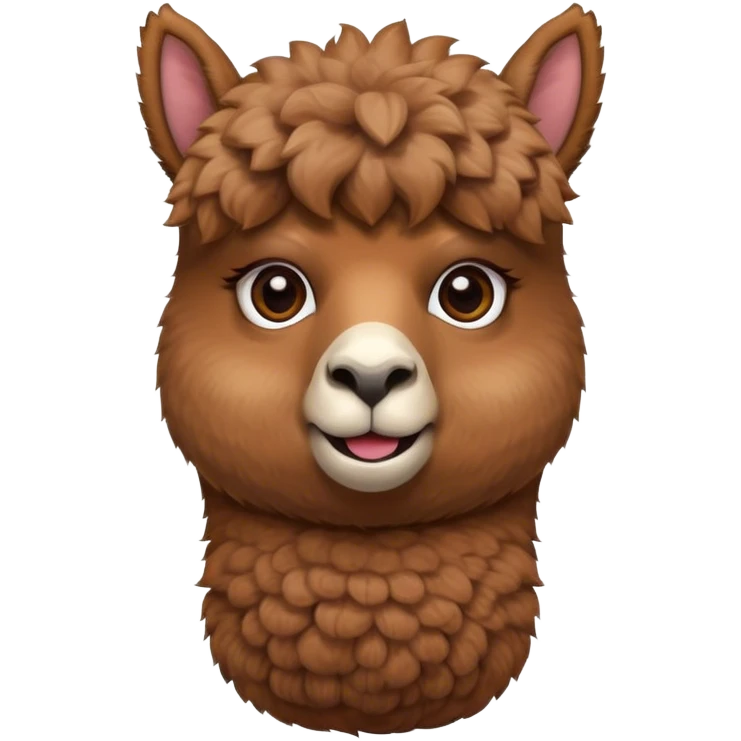 Cinematic Comical Brown Alpaca Portrait Emoji, Head tilted dramatically with an exaggeratedly amused expression, featuring a striking, plush brown fleece with playful texture, wide, expressive warm eyes filled with playful disbelief, Simplified yet hilariously expressive features, highly detailed, glowing with a slightly sassy glow, high shine, dramatic yet playful, stylized with an air of cheeky mischief, bright and endearing, soft glowing outline, capturing the essence of a spirited and over-the-top alpaca, so meme-worthy it feels like it could side-eye its way into internet fame instantly! emoji