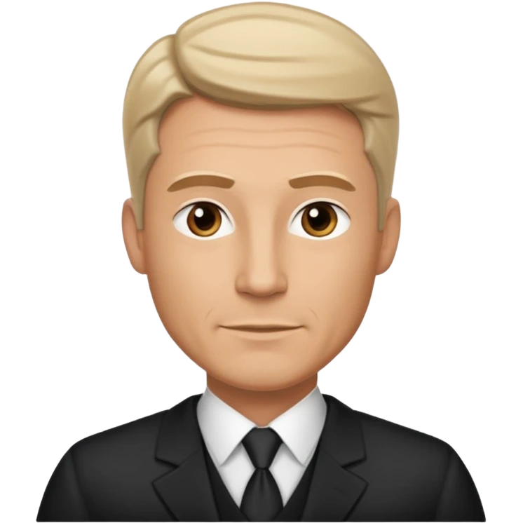 A very handsome successful white man in his 40s. Wearing black but not a suit. Looks like a lawyer. emoji