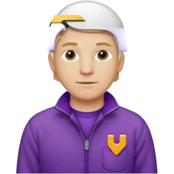 Crea un emoji de un electricista, hombre rubio con pelo corto hacia al lado, sin gafas, con forro polar morada y nombre empresa INDYDES emoji