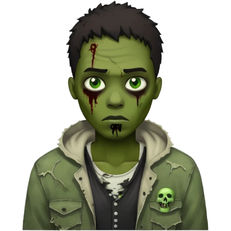 a black dude with green eyes with a grunge zombie style  emoji