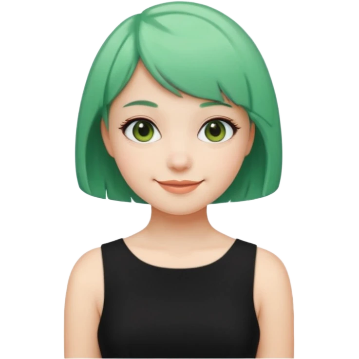 Girl with Mint Bob Cut – short green hair, cheerful smile, black dress emoji
