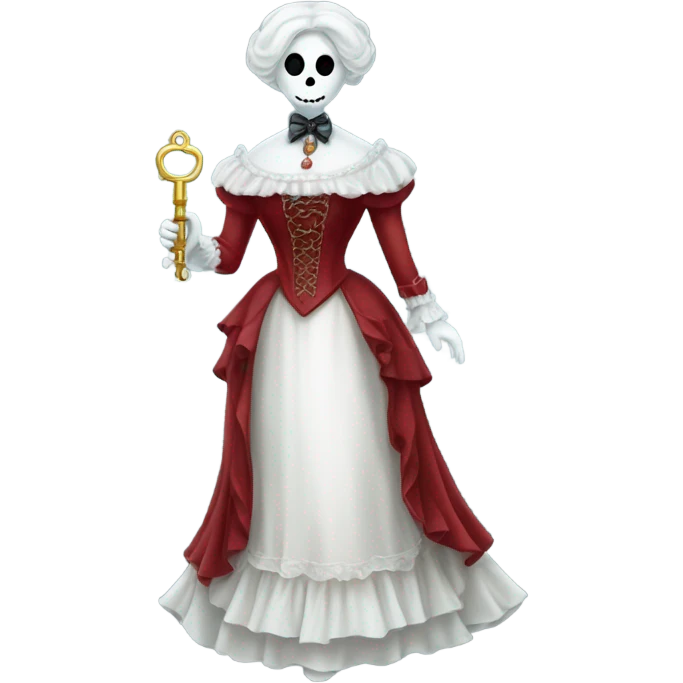 gost in Victorian dress elegant red full body, holding big key emoji