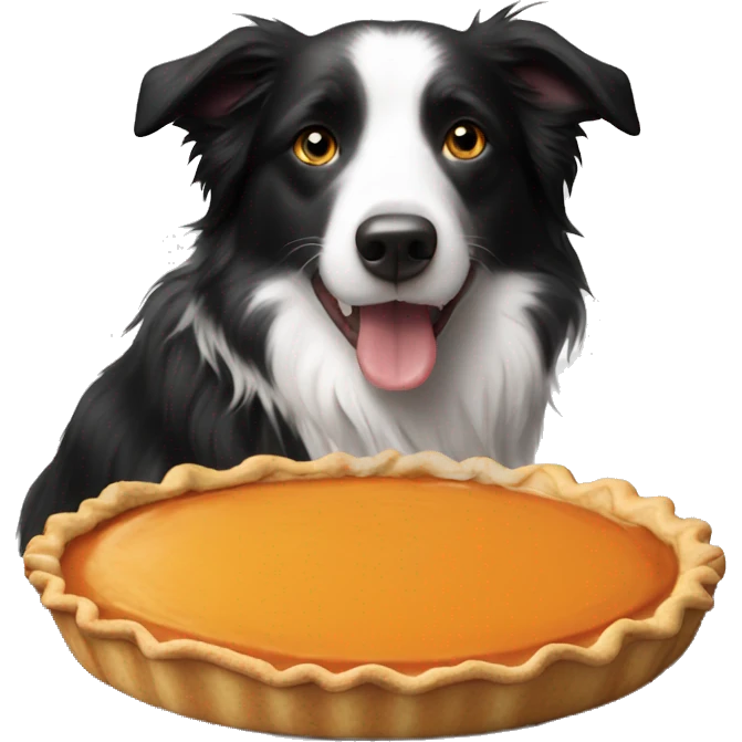 A border collie eating pumpkin pie  emoji