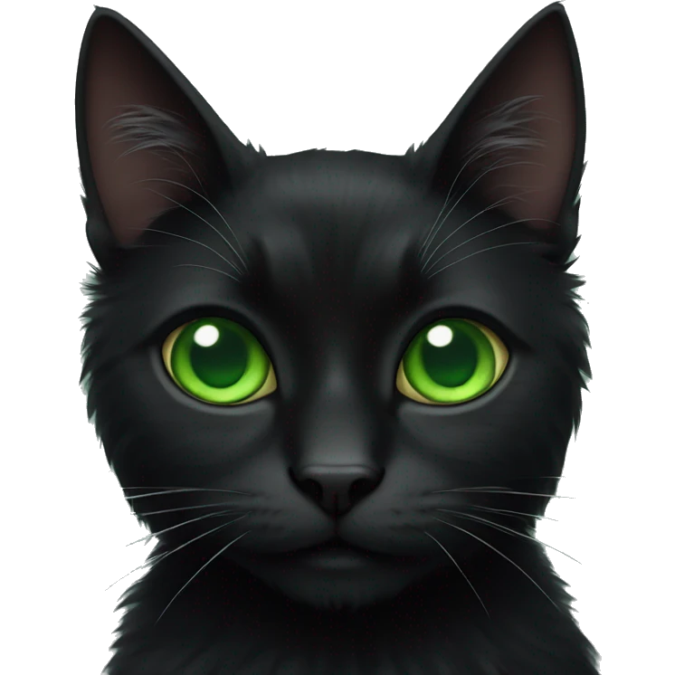 black cat with green eyes and fluffy fur emoji