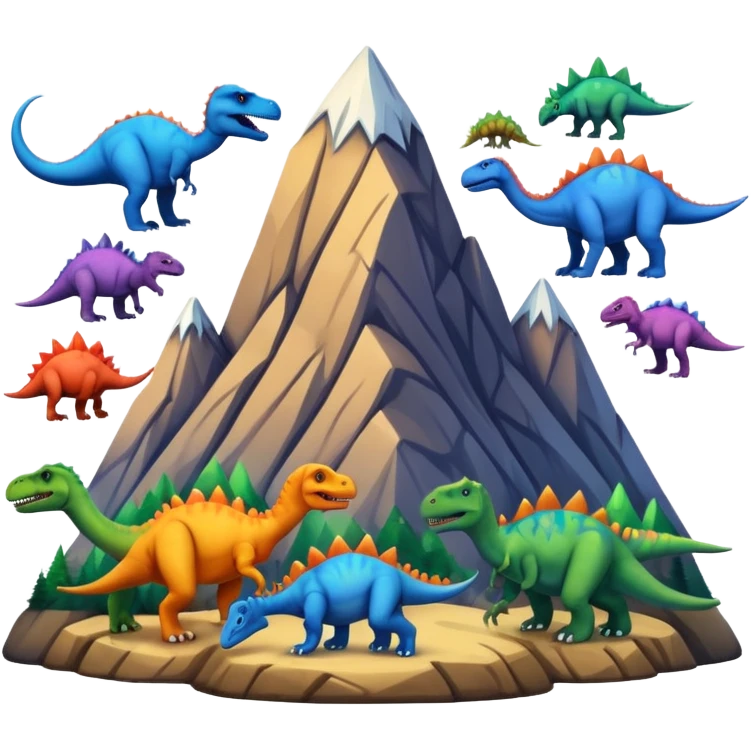 mountian with massive inks on it and many dinosaurs emoji