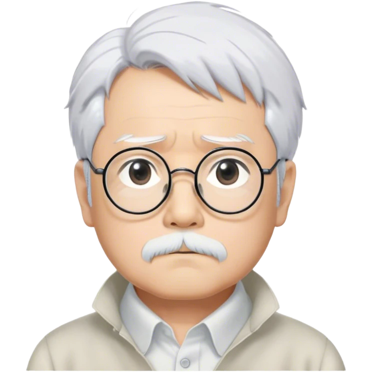 ​Cinematic Realistic Portrait of Hayao Miyazaki, depicted with striking white hair, defined black eyebrows, and large rectangular glasses, his thoughtful expression rendered in lifelike detail against a background of whimsical Studio Ghibli-inspired sketches, illuminated with soft, realistic lighting that emphasizes his creative genius, emoji