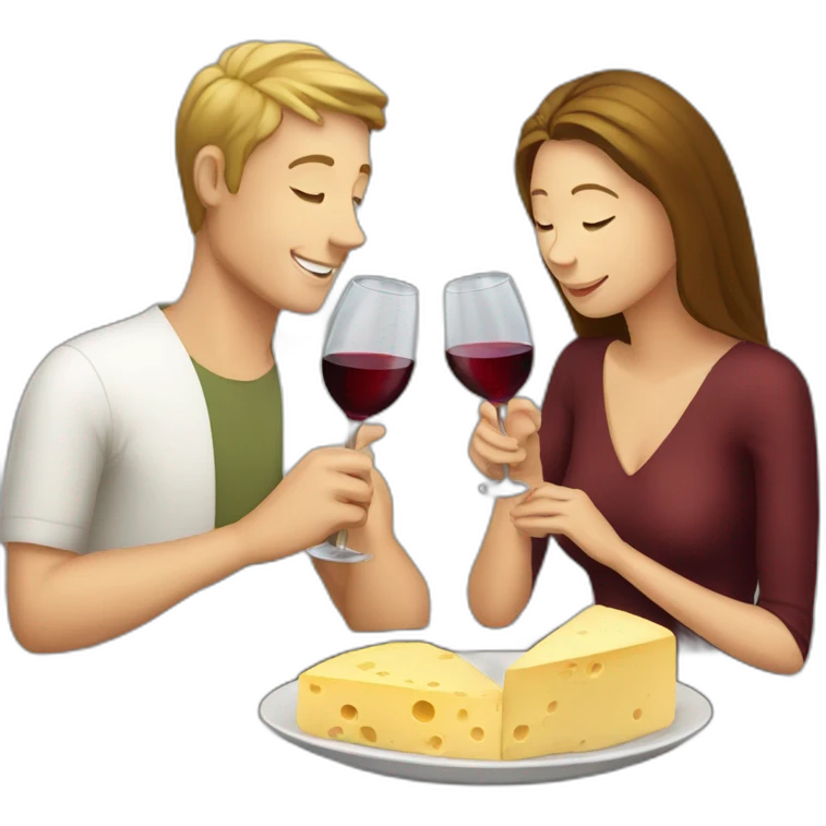 white couple drinking wine and eating cheese emoji