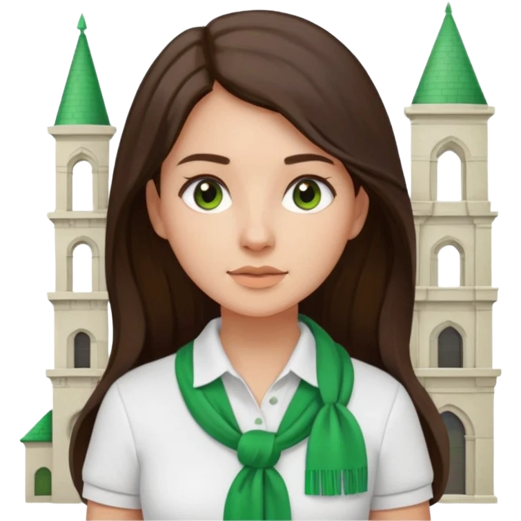 architect woman light skinned dark brown hair in WHITE POLO, long hair but then wearing proper architeture attire green touch of colors emoji